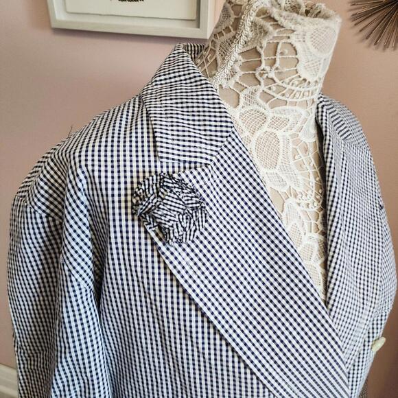 LKNW ALEX MILL Billie gingham Navy white Paper Cotton blazer jacket S - Picture 4 of 9